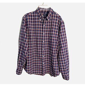 J.Crew Men's Heathered Cotton Blue Red White Plaid Pocket Button Up Shirt Size L